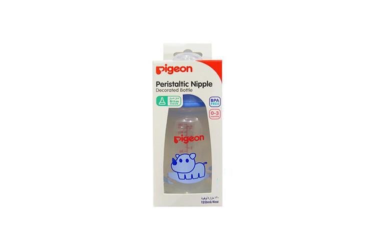 PIGEON BOTTLE PERISTALTIC NIPPLE 0 TO 3 MONTH BLUE ANIMAL 120 ML - Milano Pharmacy