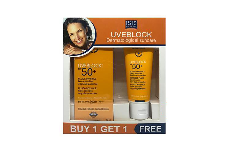 BOX BUY1GET1 ISISPHARMA UVEBLOCK OFFER SPF 50PLUS FLUIDE 40 ML - Milano Pharmacy