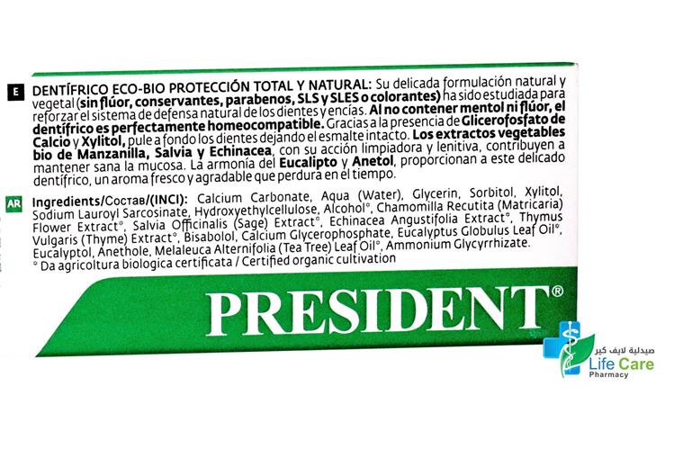 PRESIDENT ECO BIO TOOTHPASTE 75 ML - Milano Pharmacy