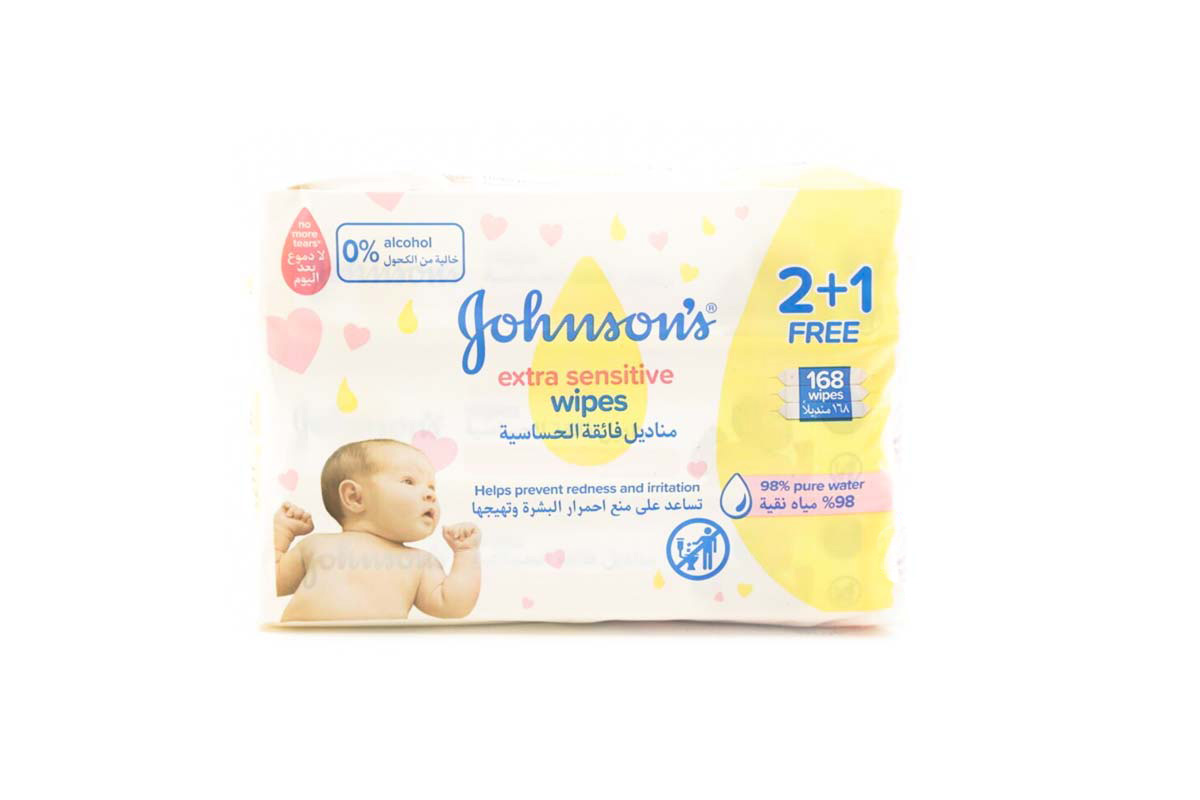 BOX BUY2GET1 JOHNSONS EXTRA SENSITIVE 168 WIPS - Milano Pharmacy