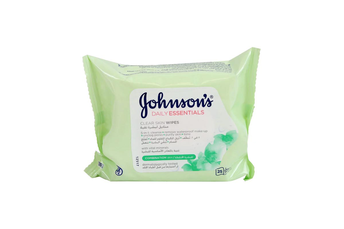 JOHNSONS FACE DAILY ESSENTIALS FOR COMBINATION SKIN 25 WIPES - Milano Pharmacy