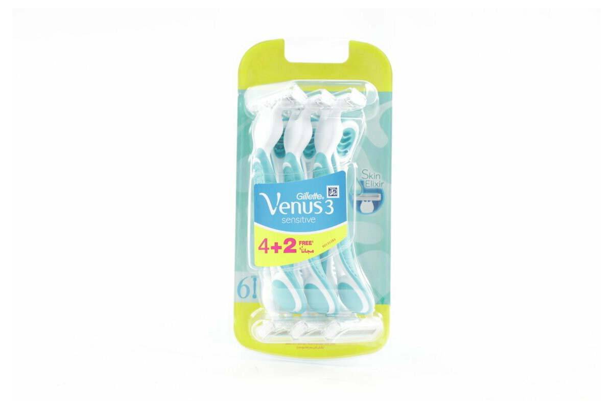 GILLETTE VENUS 3 SENSITIVE SKIN ELIXIR 4 PLUS 2 FREE - Milano Pharmacy