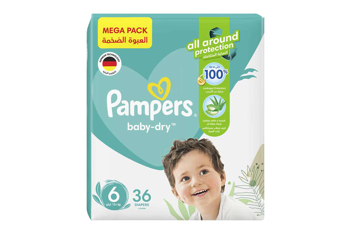 PAMPERS BABY DRY NO 6 FROM 13 PLUS KG 36 DIAPERS - Milano Pharmacy