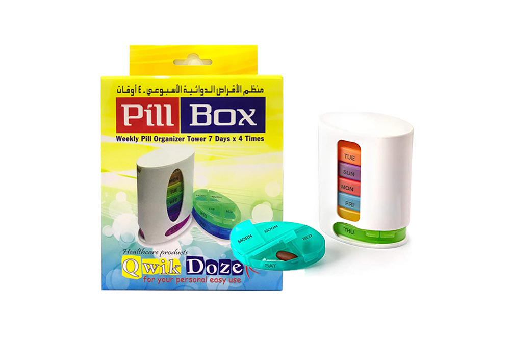 QWIK DOZE WEEKLY PILL ORGANIZER TOWER 7 DAYS 4 TIMES - Milano Pharmacy