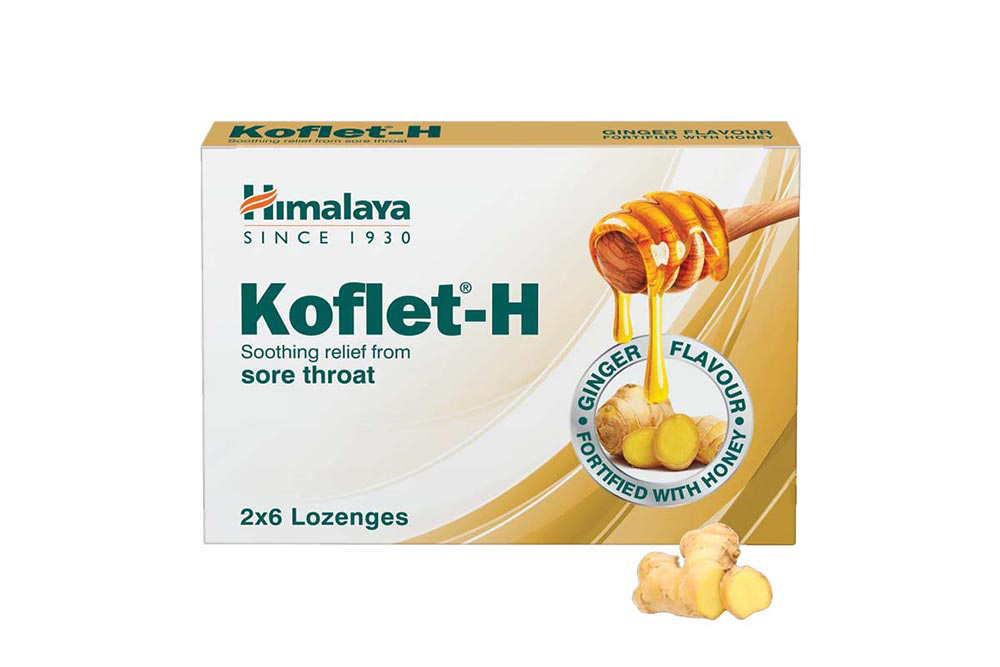 HIMALAYA KOFLET H GINGER WITH HONEY FLAVOUR 12 LOZENGES - Milano Pharmacy