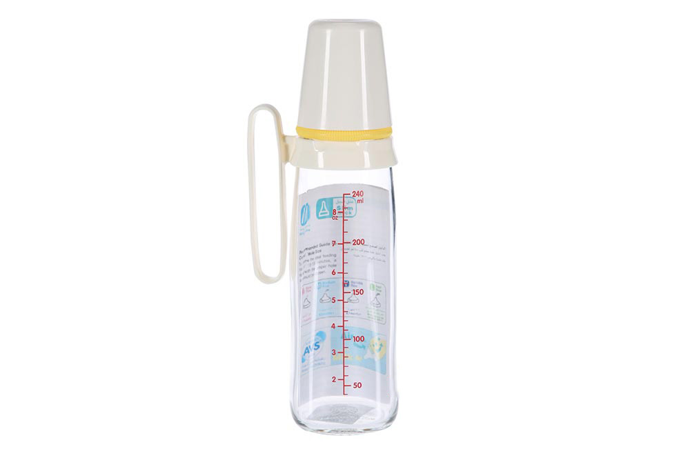 PIGEON GLASS YELLOW BOTTLE K 8 NURSER WITH HANDLE 240 ML - Milano Pharmacy