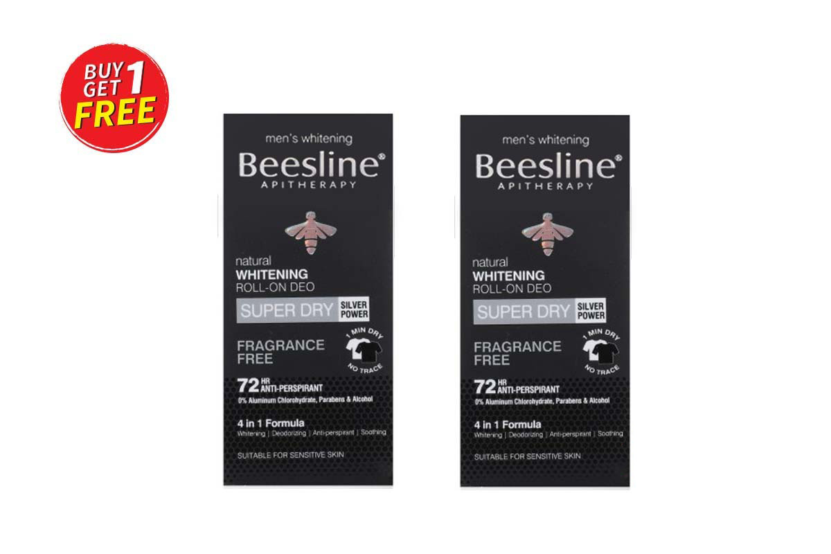 BOX BUY1GET1 BEESLINE NATURAL WHITENING ROLL ON SUPER DRY FRAGRANCE SILVER POWER FREE 72 HOURS 50 ML - Milano Pharmacy