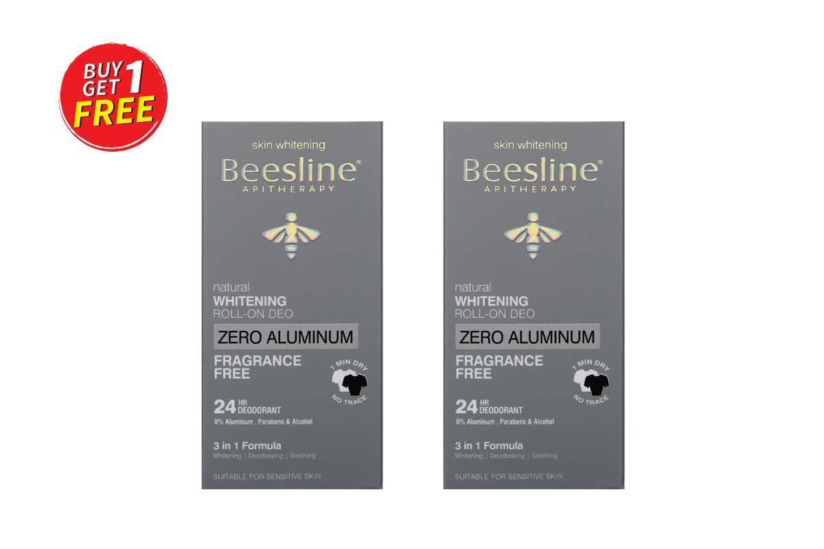 BOX BUY1GET1 BEESLINE NATURAL WHITENING ROLL ZERO ALUMINUM FRAGRANCE FREE 24 HOURS 50 ML - Milano Pharmacy