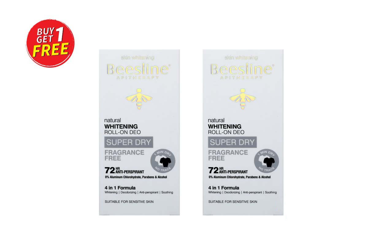 BOX BUY1GET1 BEESLINE NATURAL WHITENING ROLL ON SUPER DRY FRAGRANCE FREE 72 HOURS 50 ML - Milano Pharmacy