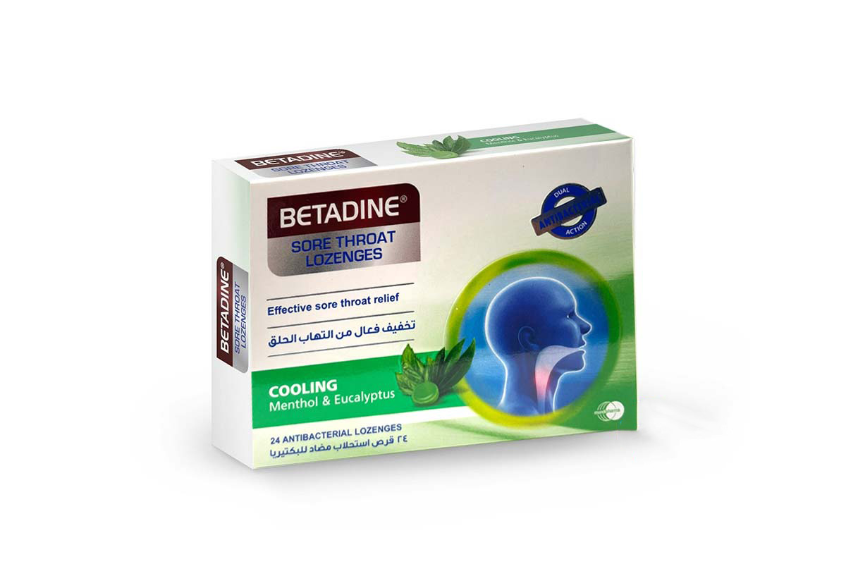 BETADINE SORE THROAT COOLING MENTHOL AND EUCALYPTUS 24 LOZENGES - Milano Pharmacy