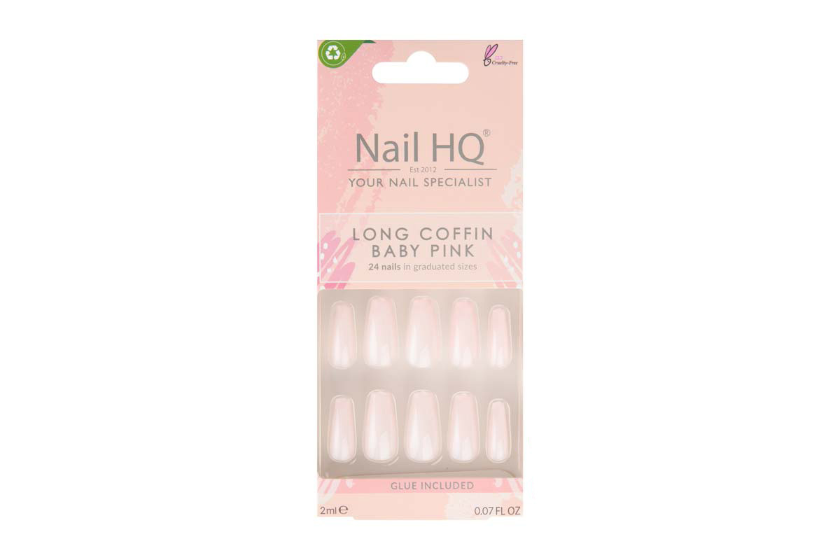 NAIL HQ LONG COFFIN BABY PINK 24 NAILS PLUS 2ML GLUE - Milano Pharmacy