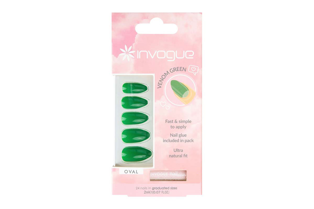 INVOGUE VENOM GREEN OVAL 24 NAILS PLUS 2ML GLUE - Milano Pharmacy