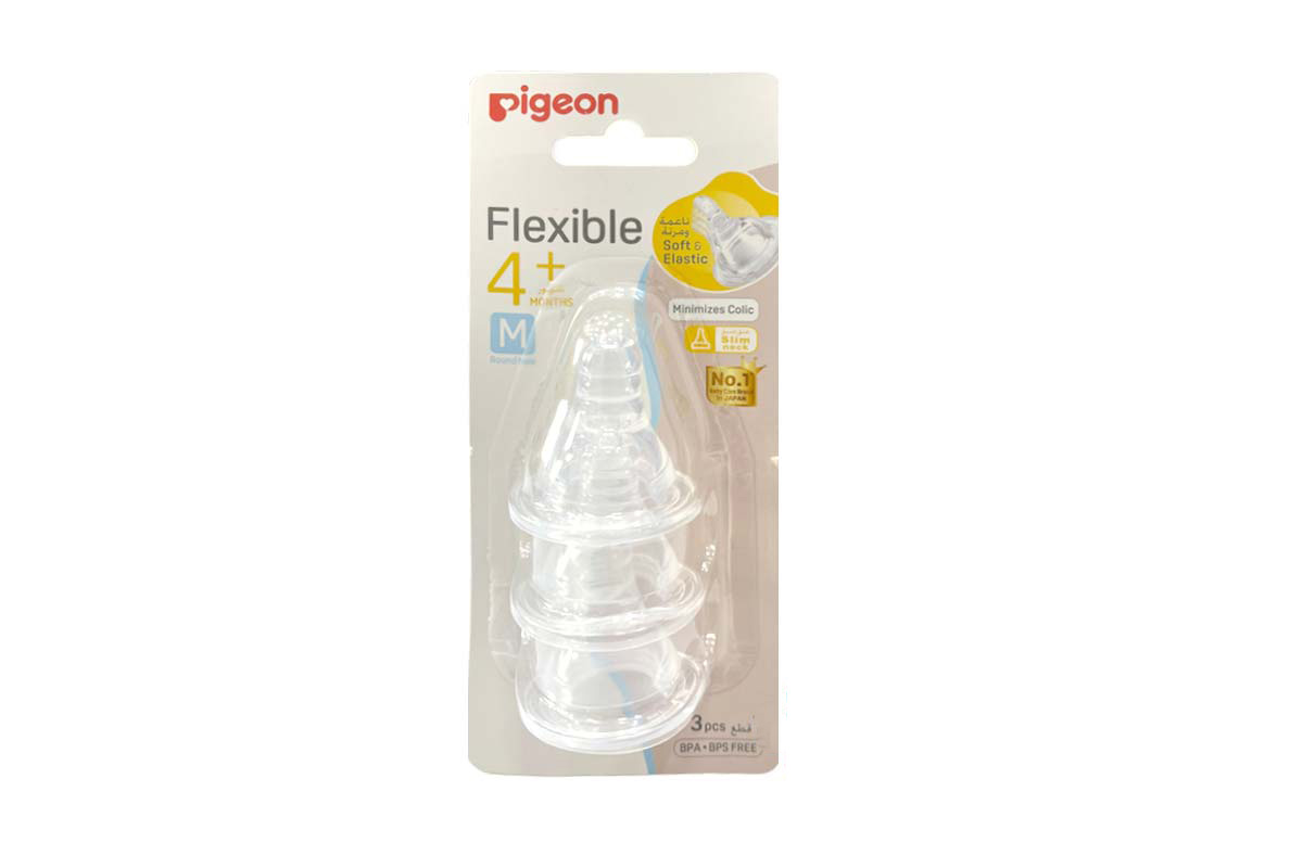 PIGEON FLEXIBLE NIPPLE M 4  MONTHS 3 PCS - Milano Pharmacy