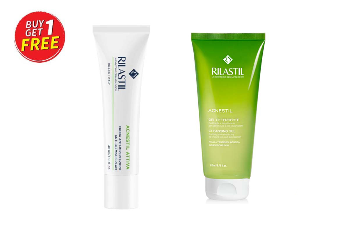 BOX BUY1GET1 RILASTIL ACNESTIL ATTIVA ANTI BLEMISH CREAM 40ML ACNESTIL CLEANSING GEL 50ML - Milano Pharmacy