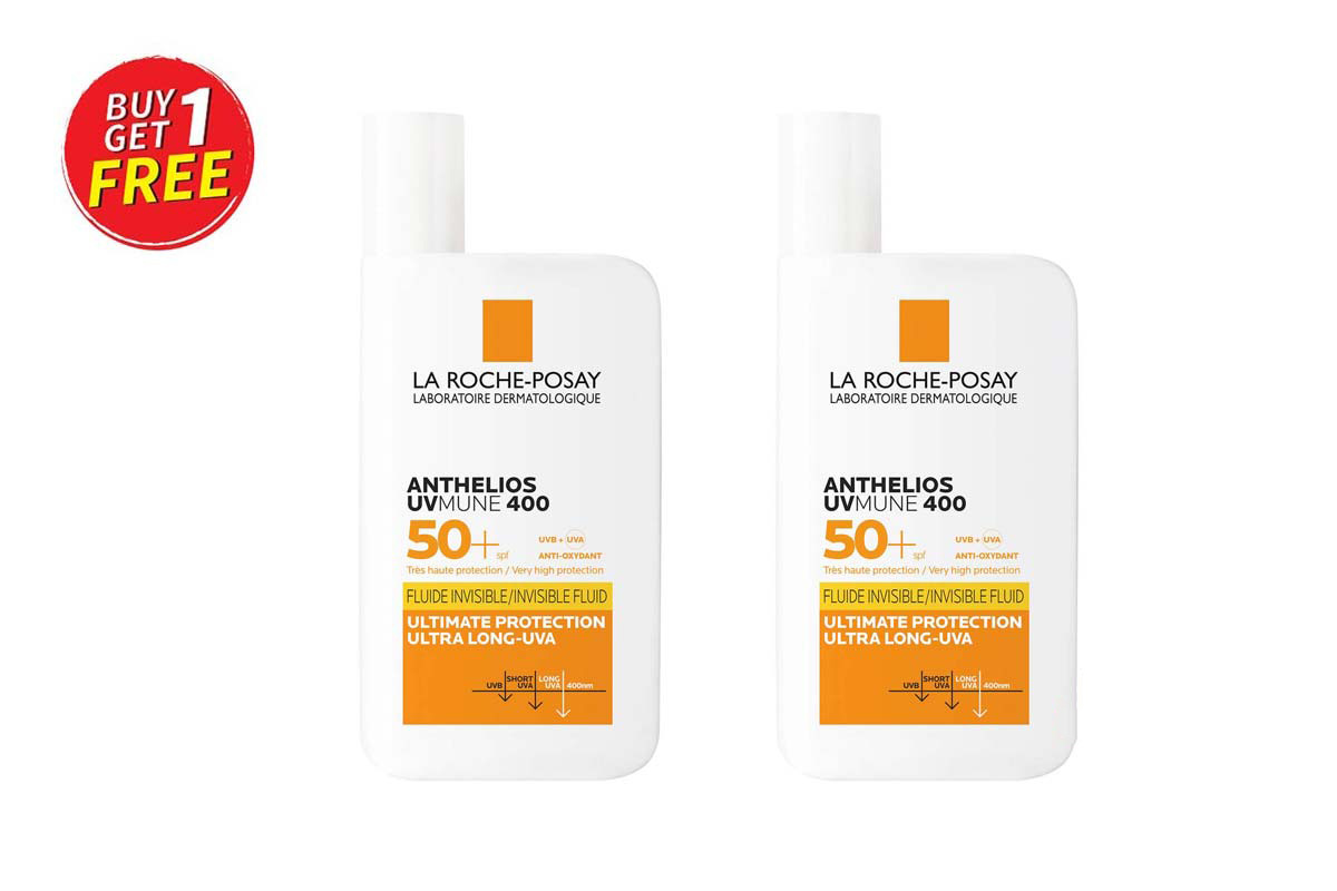 BOX BUY1GET1 LA ROCHE POSAY ANTHELIOS UV MUNE 400 SPF50 PLUS FLUIDE INVISIBLE ALL SKIN TYPES 50 ML - Milano Pharmacy