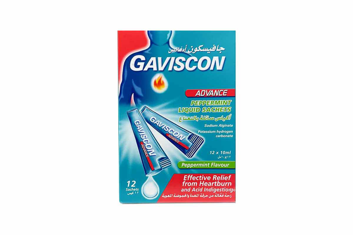 GAVISCON ADVANCE PEPPERMINT LIQUID 12 SACHETS - Milano Pharmacy