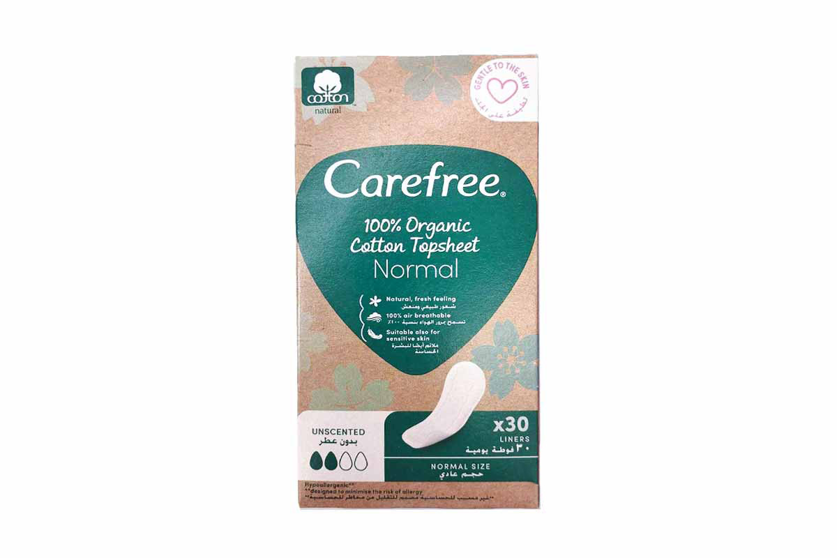 CAREFREE 100% ORGANIC COTTON TOPSHEET NORNAL 30PCS - Milano Pharmacy