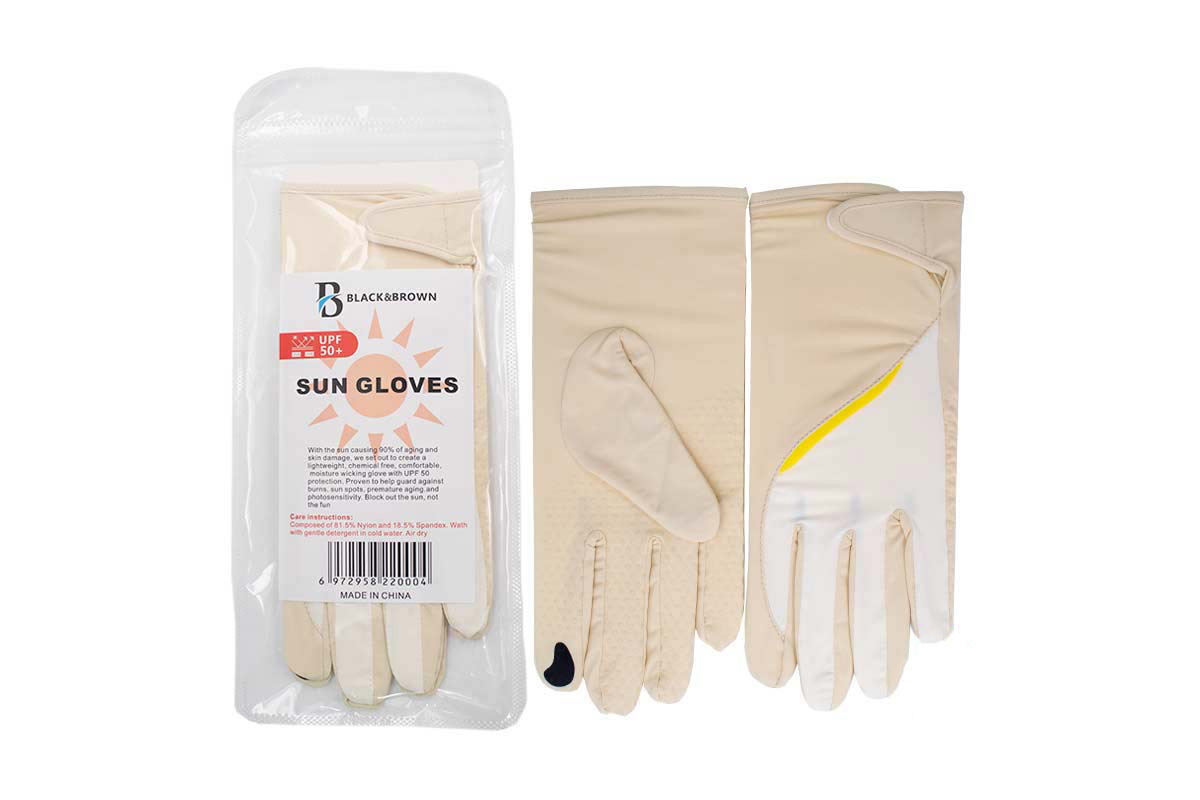 BLACK AND BROWN UPF50 PLUS SUN HAND GLOVES CREAM COLOR BEIGE 2 PIECES - Milano Pharmacy