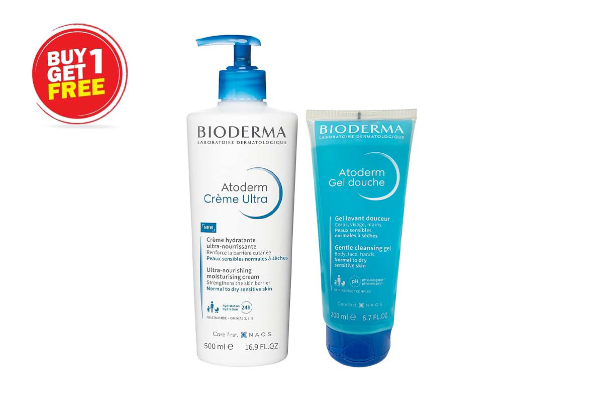 BOX BUY1GET1 BIODERMA  ATODERM CREAM ULTRA 500 ML PLUS ATODERM GEL DOUCHE 200 ML - Milano Pharmacy