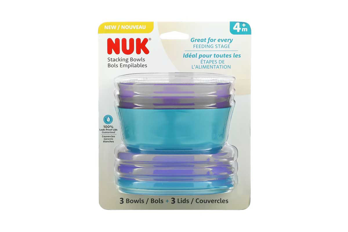 NUK STACKING BOWLS BOLS EMPILABLES 4 PLUS MONTHS VIOLET AND BLUE 3 PCS - Milano Pharmacy