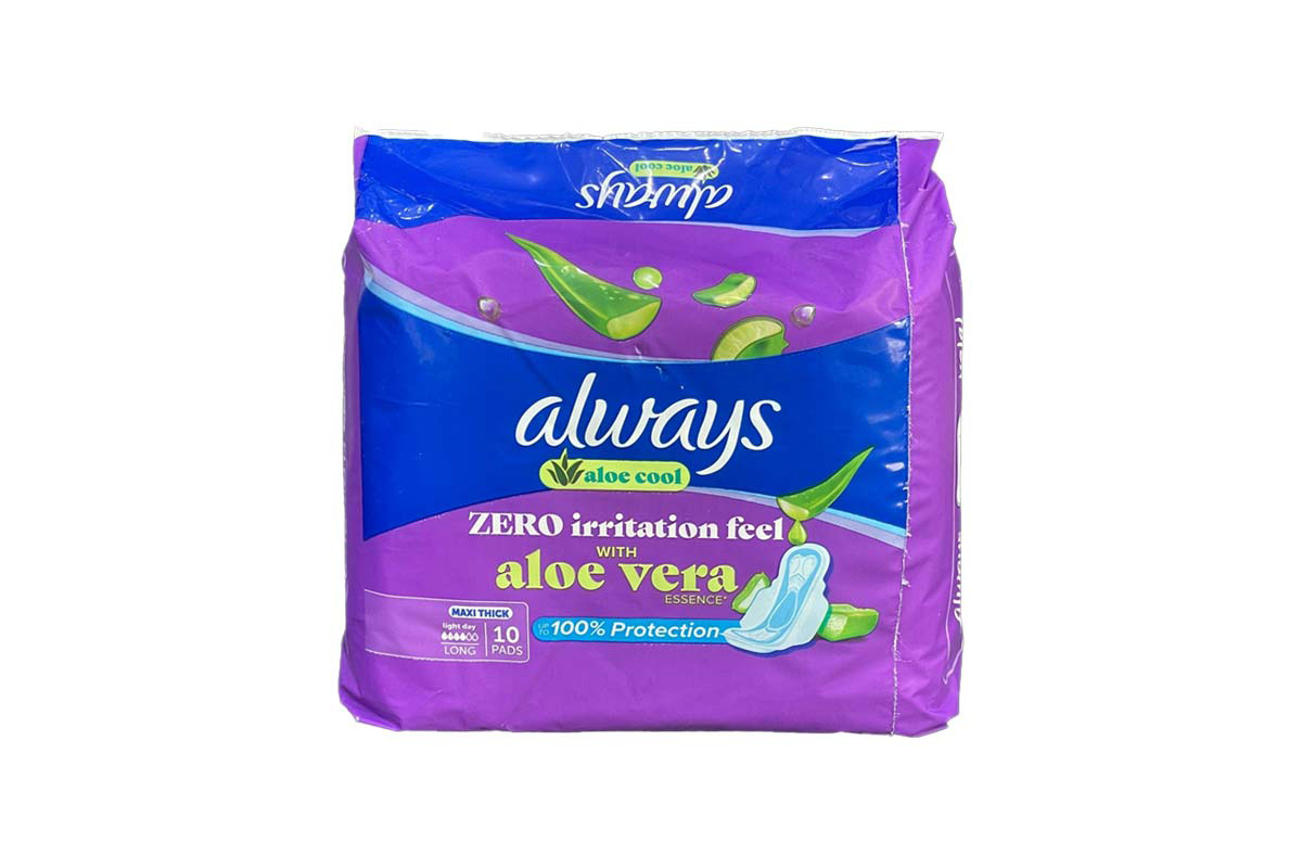 ALWAYS COOL AND DRY NO HEAT FEEL MAXI THICK LARGE ALOE VERA 10 PADS - Milano Pharmacy