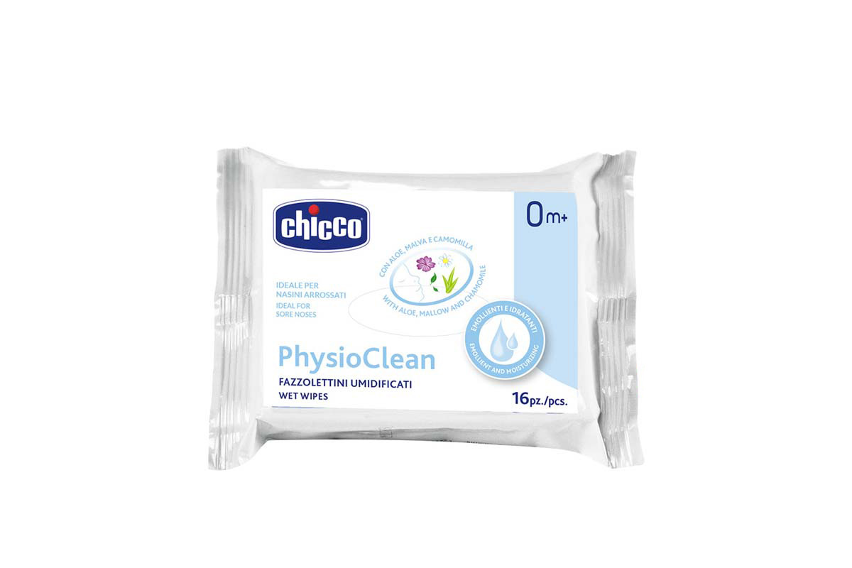 CHICCO PHYSIO CLEAN WET WIPES 0 MONTHS PLUS 16 PCS - Milano Pharmacy