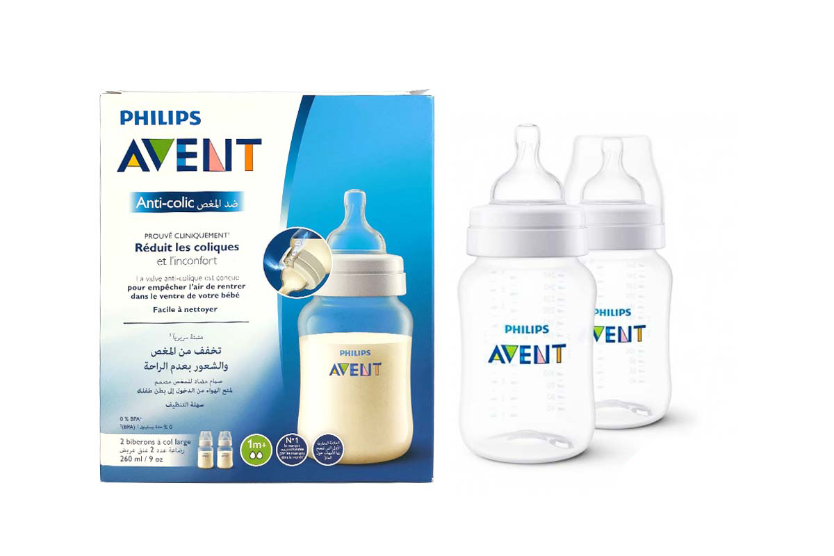 PHILIPS AVENT ANTI REDUCES COLIC FEEDING BOTTLE 1 MONTHS PLUS 2X260 ML - Milano Pharmacy