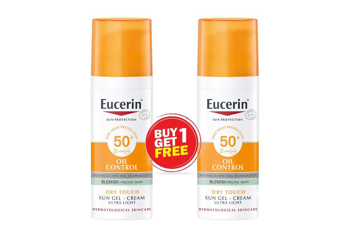 BOX BUY1GET1 EUCERIN OIL CONTROL SPF50 PLUS DRY TOUCH SUN GEL CREAM 50 ML - Milano Pharmacy