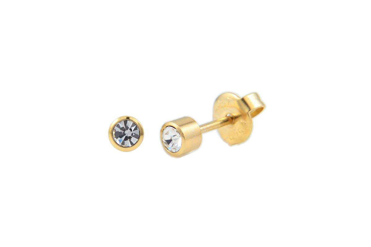 PRIMED EAR PIERCING 22-304 S/S 4MM TOP 3MM CRYSTAL APRIL CLEAR - Milano Pharmacy