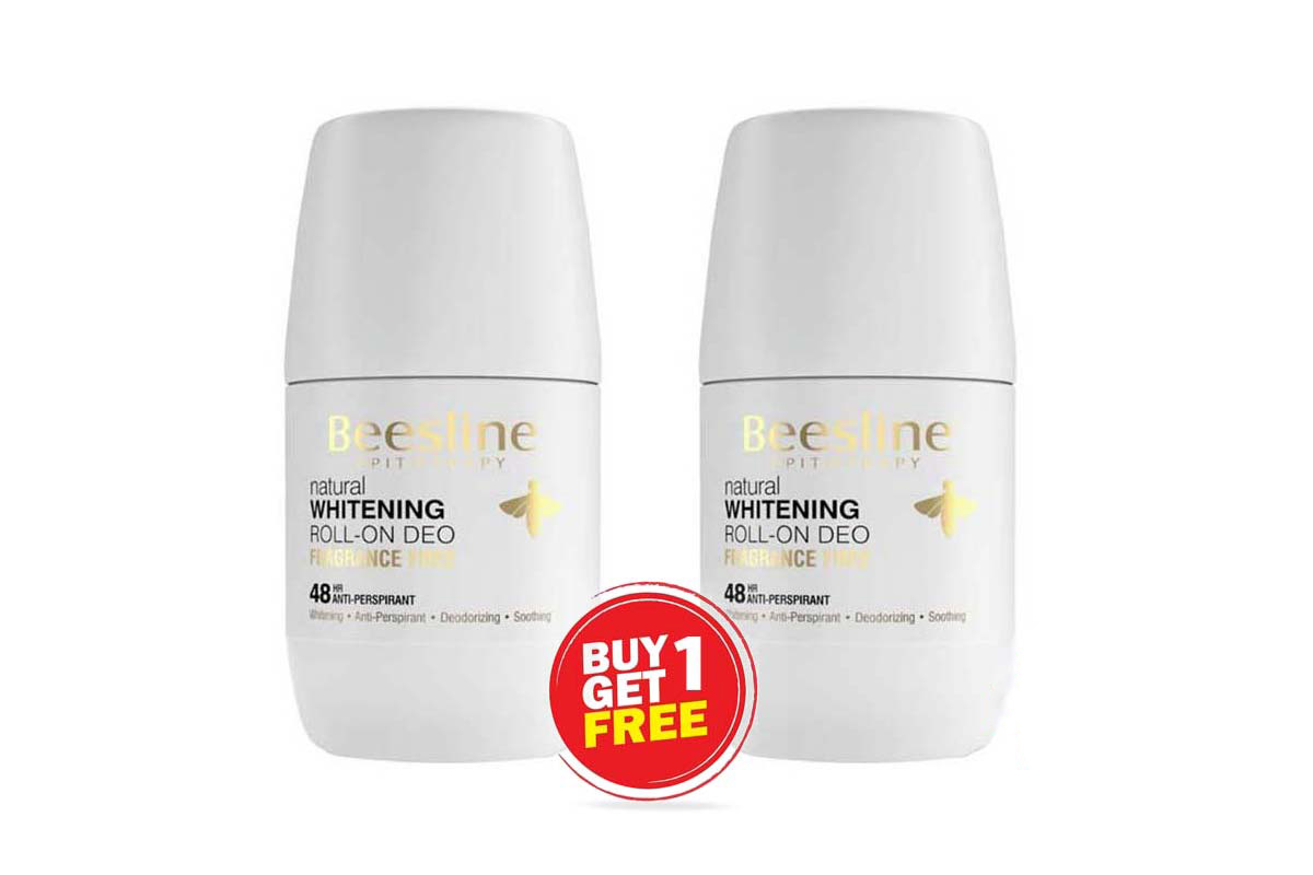 BOX BUY1GET1 BEESLINE NATURAL WHITENING ROLL ON DEO FRAGRANCE FREE 48 H 2X50 ML - Milano Pharmacy