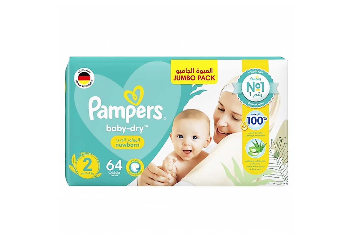 PAMPERS BABY DRY NO 2 NEWBORN 3-8 KG 64 DIAPERS - Milano Pharmacy