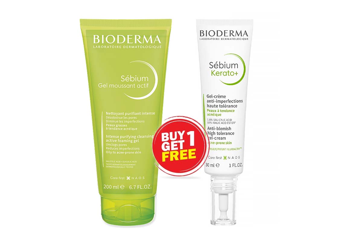 BOX BUY1GET1 BIODERMA SEBIUM GEL MOUSSANT ACTIF 200 ML PLUS SEBIUM KERATO+ GEL CREAM 30ML - Milano Pharmacy