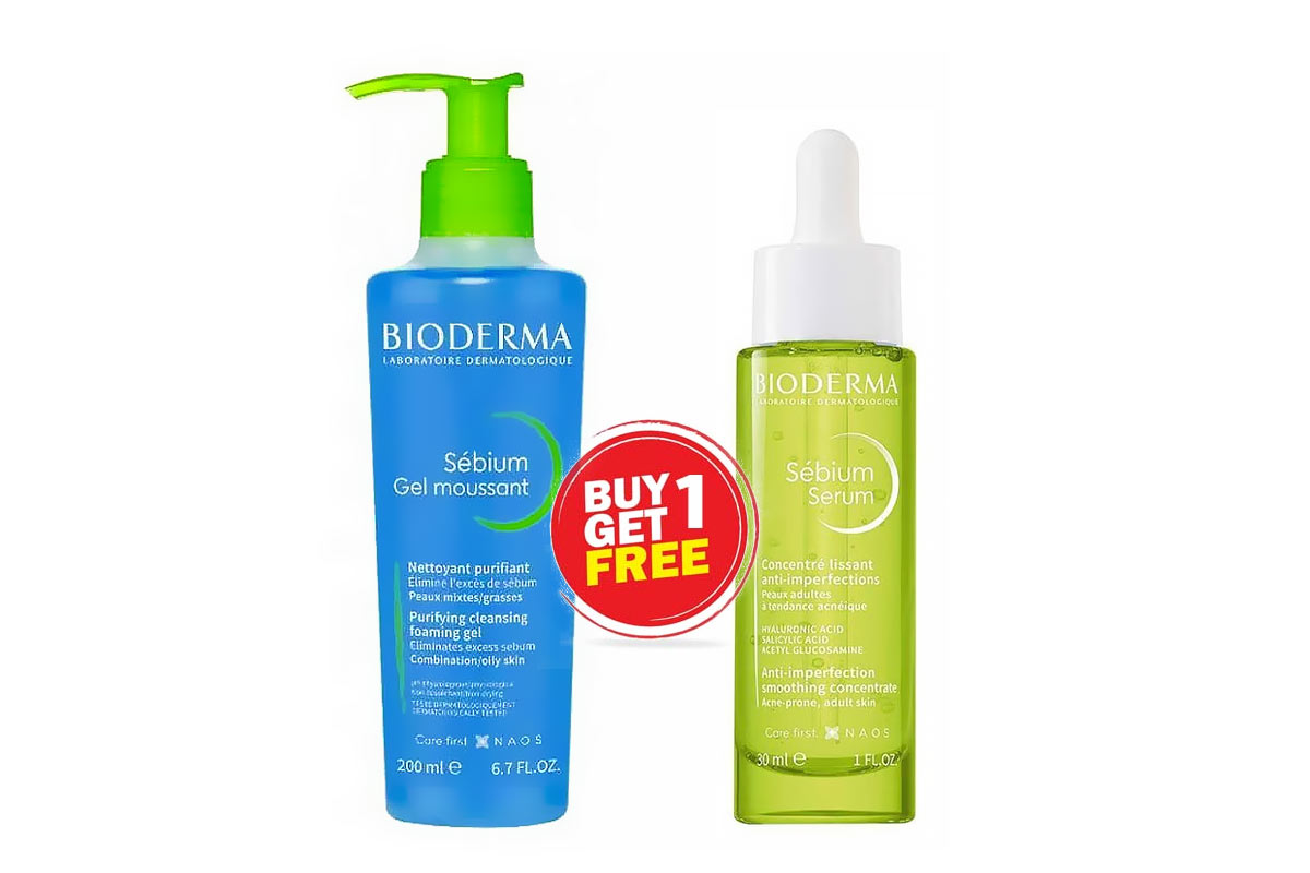 BOX BUY1GET1 BIODERMA SEBIUM GEL 200 ML PLUS SEBIUM SERUM 30ML - Milano Pharmacy