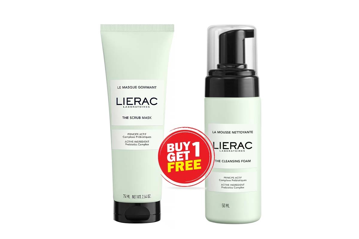 BOX BUY1GET1 LIERAC THE SCRUB MASK 75 ML PLUS CLEANSING FOAM 50 ML - Milano Pharmacy