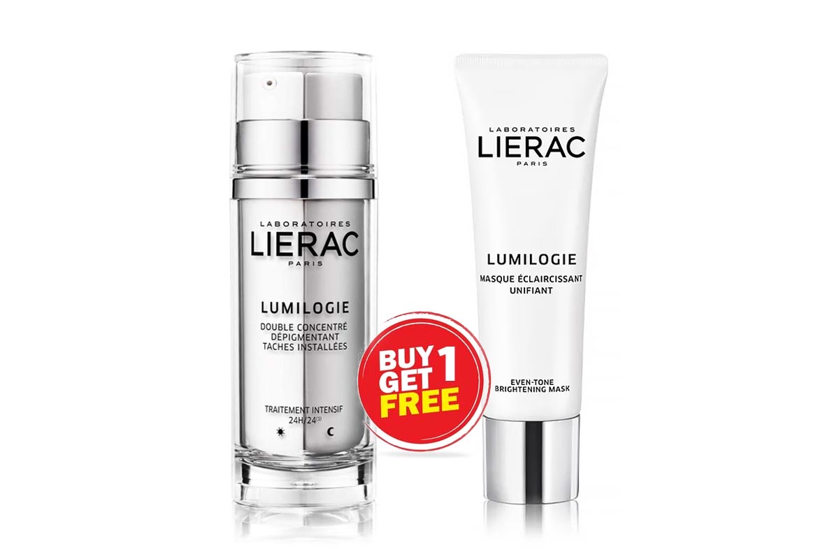 BOX BUY1GET1 LIERAC LUMILOGIE DOUBLE CONCENTRE 30 ML PLUS LUMILOGIE BRIGHTENING MASK 50 ML - Milano Pharmacy