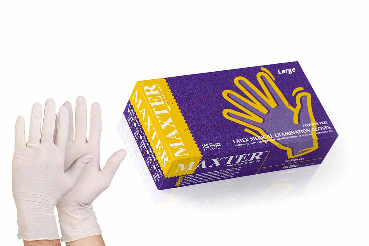 MAXTER LATEX MEDICAL EXAMINATION GLOVES POWDER FREE SIZE LARGE 100 PCS - Milano Pharmacy