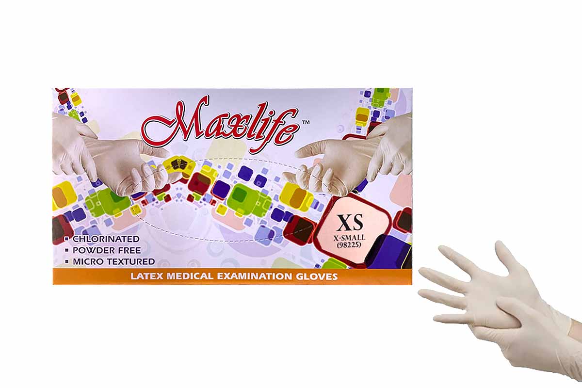 MAXLIFE LATEX MEDICAL EXAMINATION GLOVES POWDER FREE SIZE X SMALL 100 PCS - Milano Pharmacy