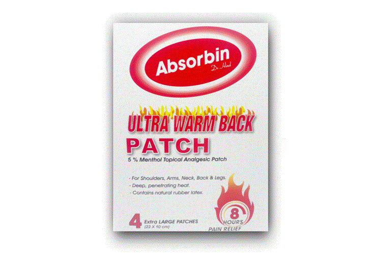 ABSORBIN ULTRA WARM BACK PATCH EXTRA LARGE 4 PCS - Milano Pharmacy