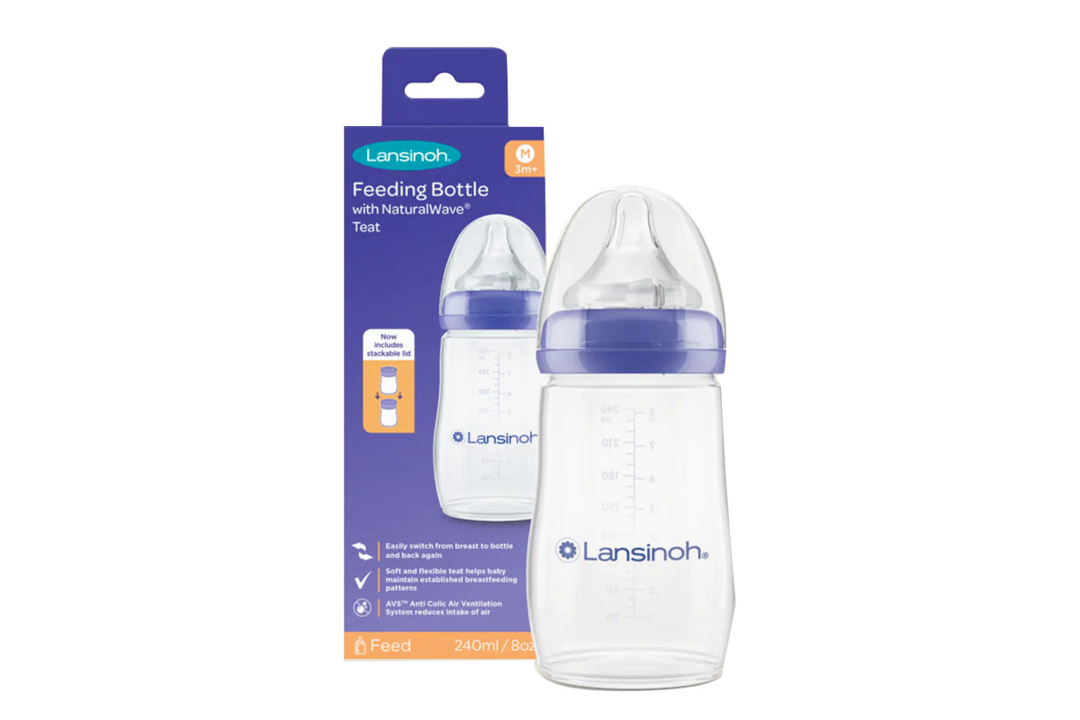 LANSINOH PLASTIC FEEDING BOTTLE WITH NATURALWAVE TEAT FROM 3 MONTHS 240 ML - Milano Pharmacy