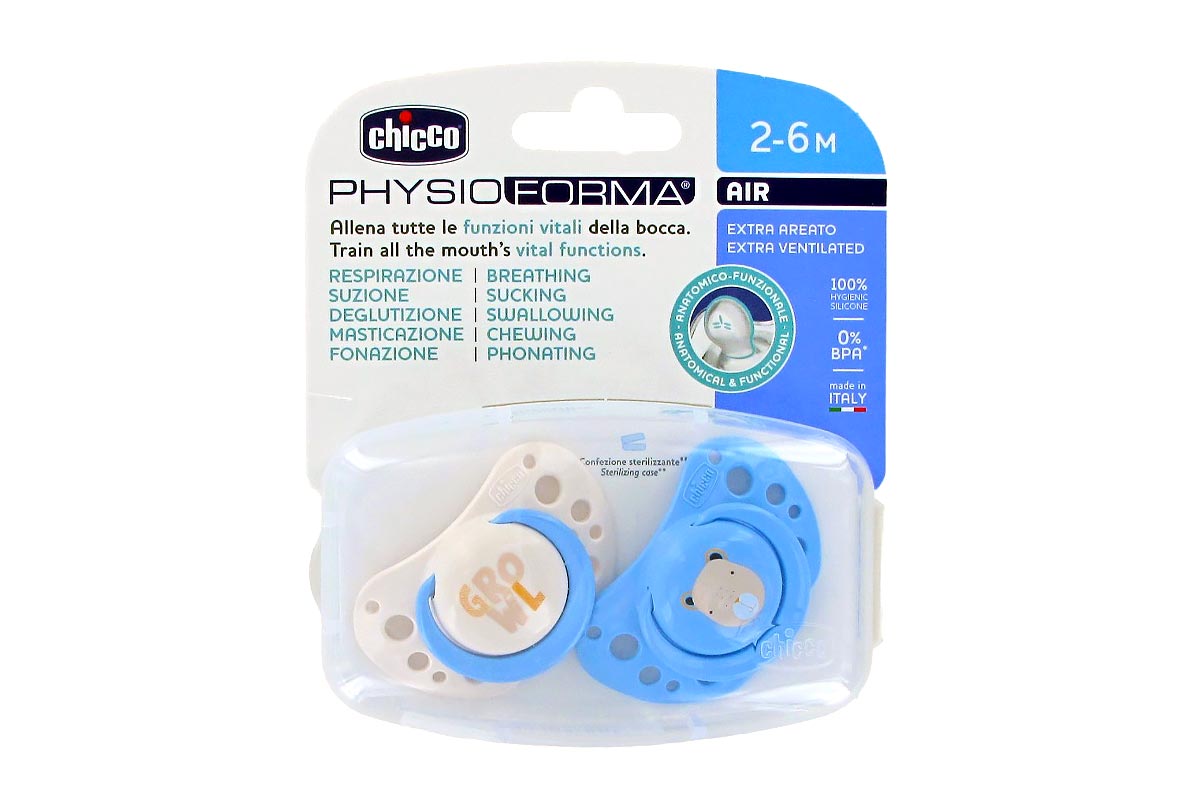 CHICCO PACIFIER PHYSIOFORMA AIR COLOR LIGHT BLUE FROM 2 TO 6 MONTHS 2 PCS - Milano Pharmacy