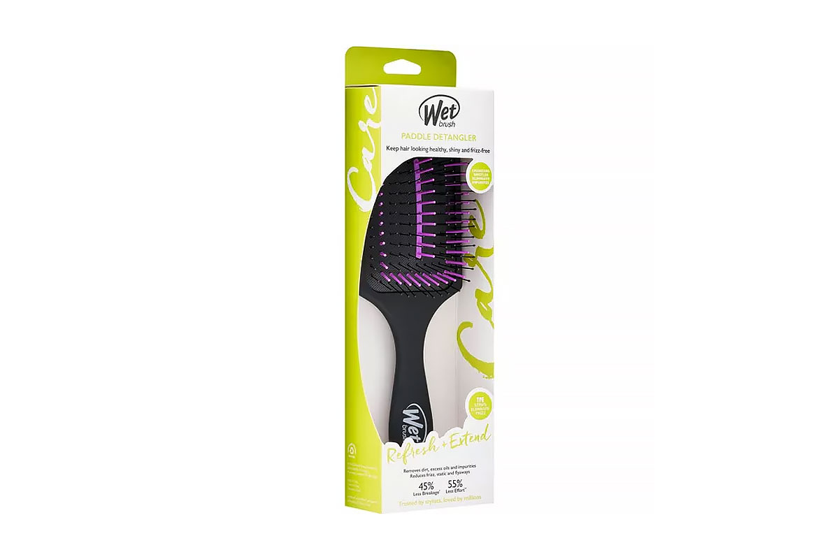 WET BRUSH PADDLE DELANGER REFRESH AND EXTEND CHARCOAL INFUSED ANTI FRIZZ BLACK AND BURBLE - Milano Pharmacy