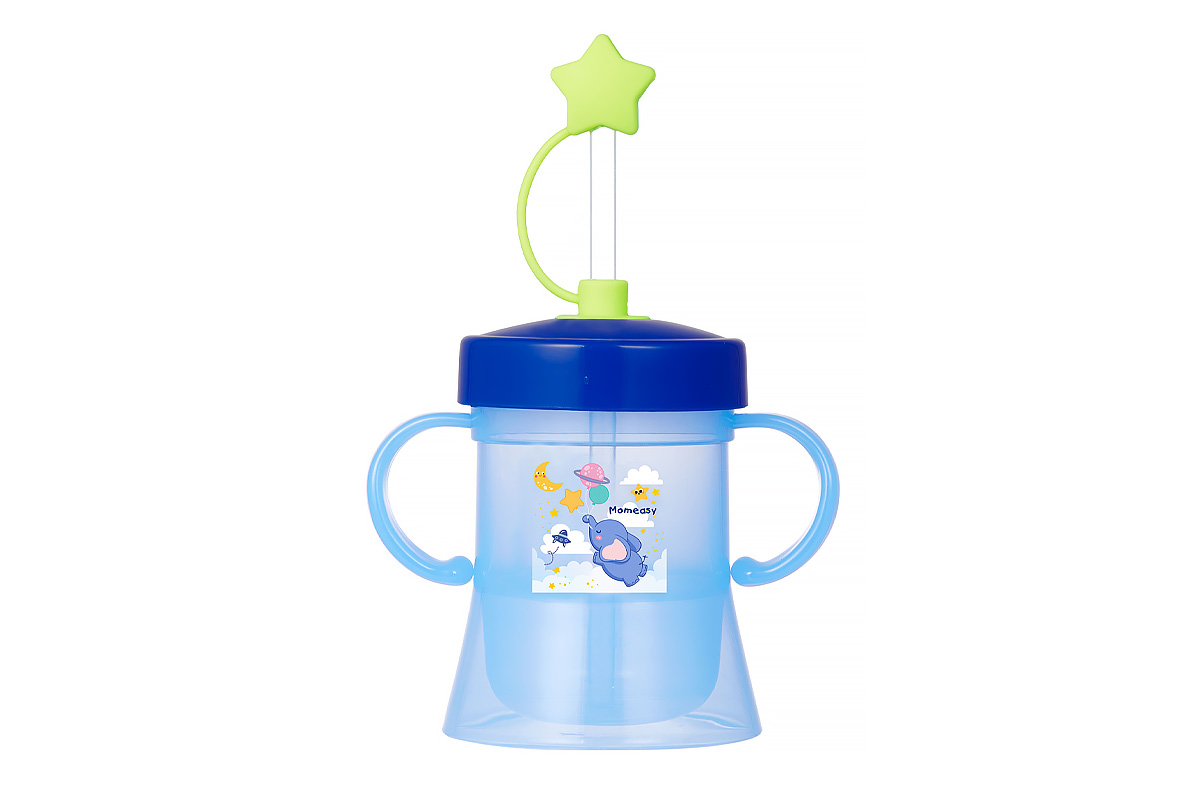 MOMEASY BABY STRAW CUP  FOR BOYS COLOR  BLUE 18 MONTHS PLUS 180 ML - Milano Pharmacy