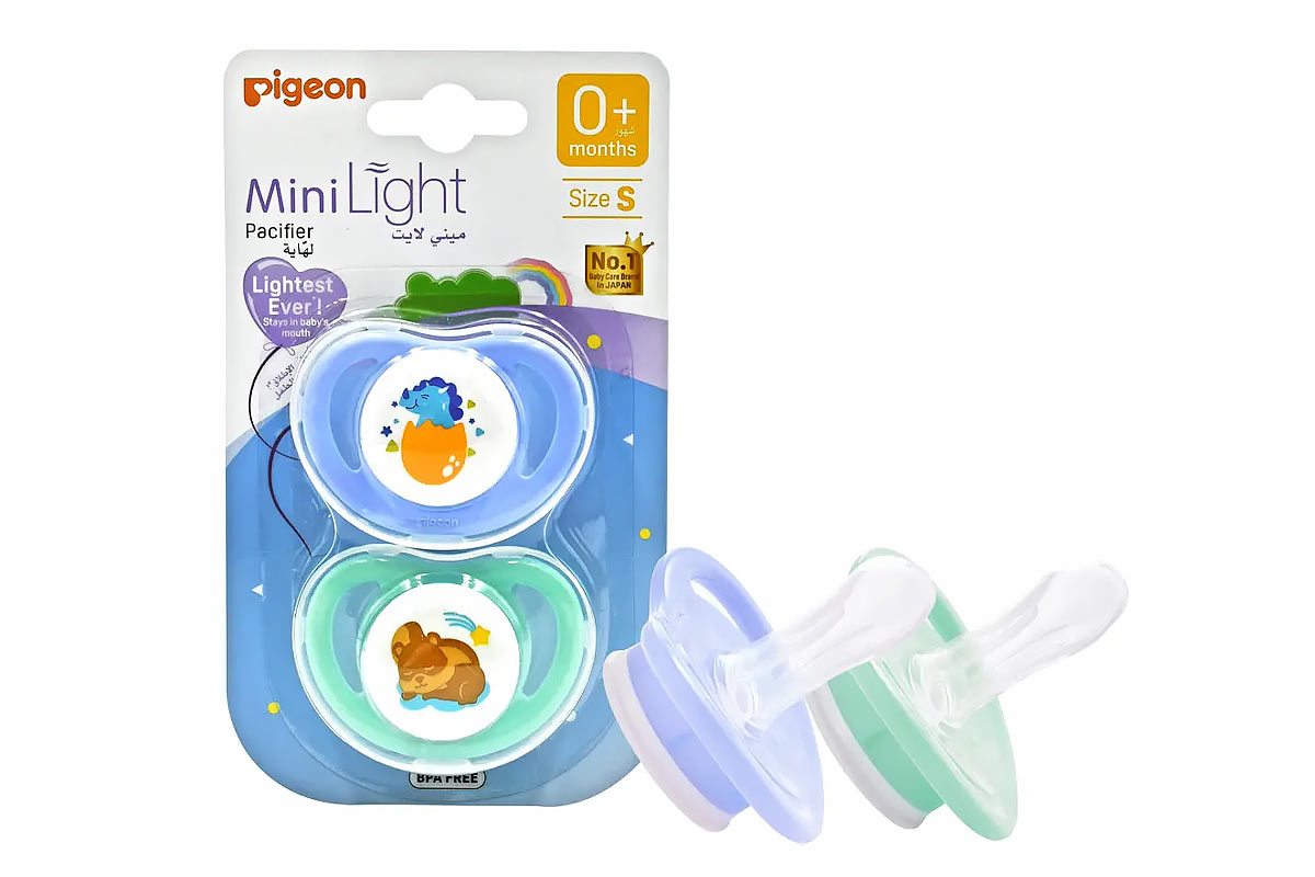 PIGEON PACIFIER TWIN MINI LIGHT 0 PLUS MONTHS COLOR LIGHT BLUE AND MINT SIZE S 2 PCS - Milano Pharmacy