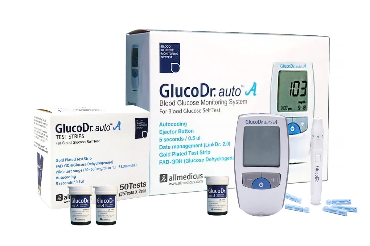 BOX GLUCODR AUTO A BLOOD GLUCOSE MONITOR WITH 75 TEST STRIPS - Milano Pharmacy