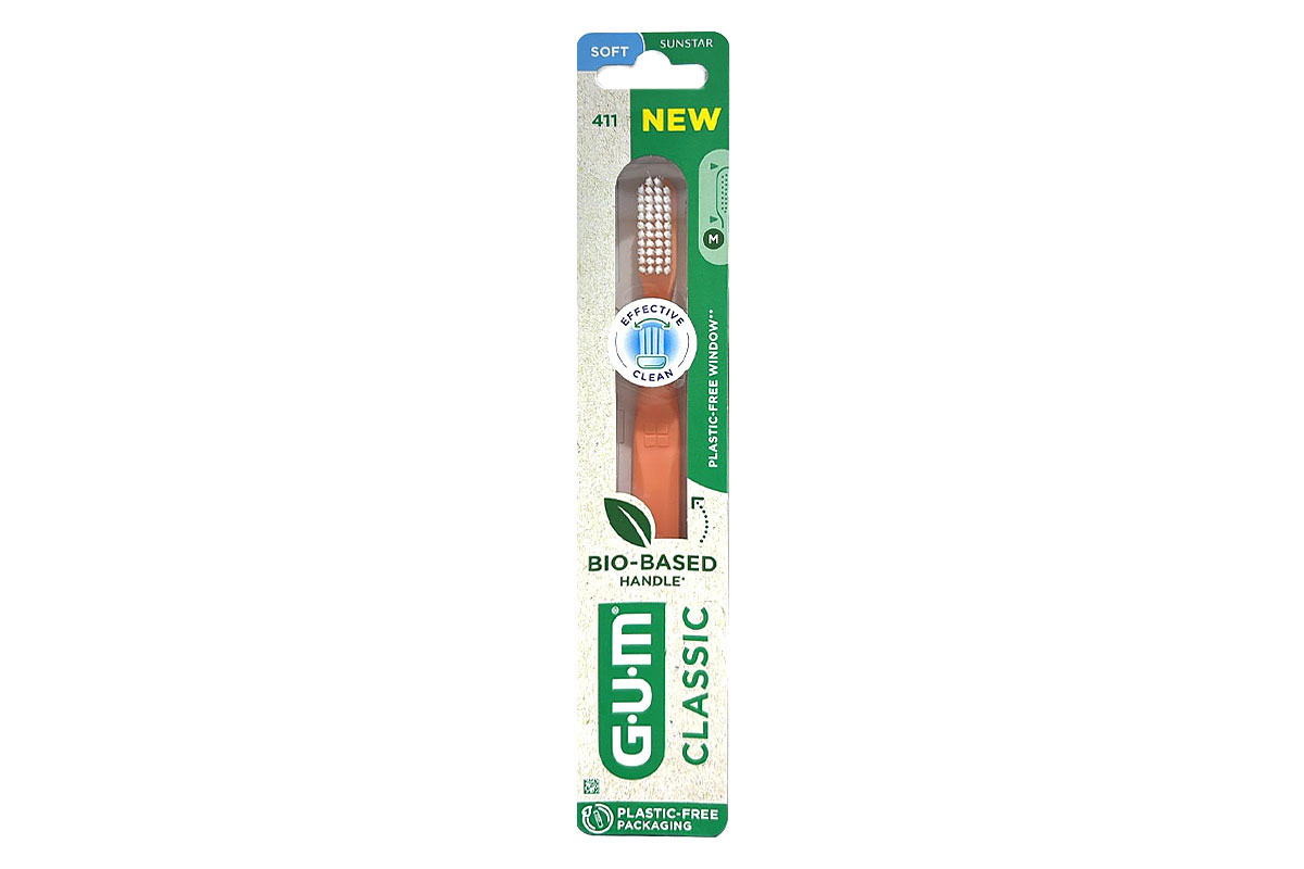 GUM CLASSIC SOFT TOOTHBRUSH BIO-BASED HANDLE COLOR ORANGE 411 - Milano Pharmacy