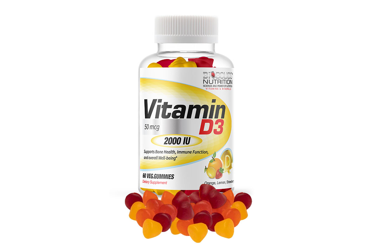 BIOBOLICS VITAMIN D3 50MCG 2000 IU ORANGE LEMON AND STRAWBERRY FLAVOUR 60 VEG GUMMIES - Milano Pharmacy