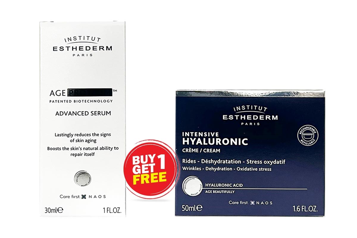 BOX BUY1GET1 INSTITUT ESTHEDERM HYALURONIC CREAM 50 ML PLUS AGE PROTEOM ADVANCED SERUM 30 ML - Milano Pharmacy