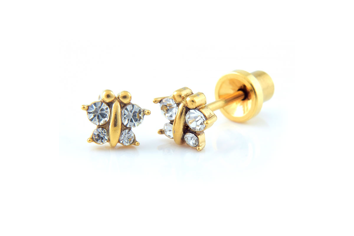 PRIMED EAR PIERCING Q8-018GPH 5MM BUTTERFLY CRYSTAL CLEAR - Milano Pharmacy