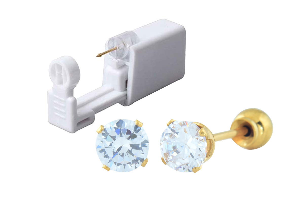 PRIMED EAR PIERCING Q8-046 GPH 5MM CZ CLEAR WITH GUN - Milano Pharmacy