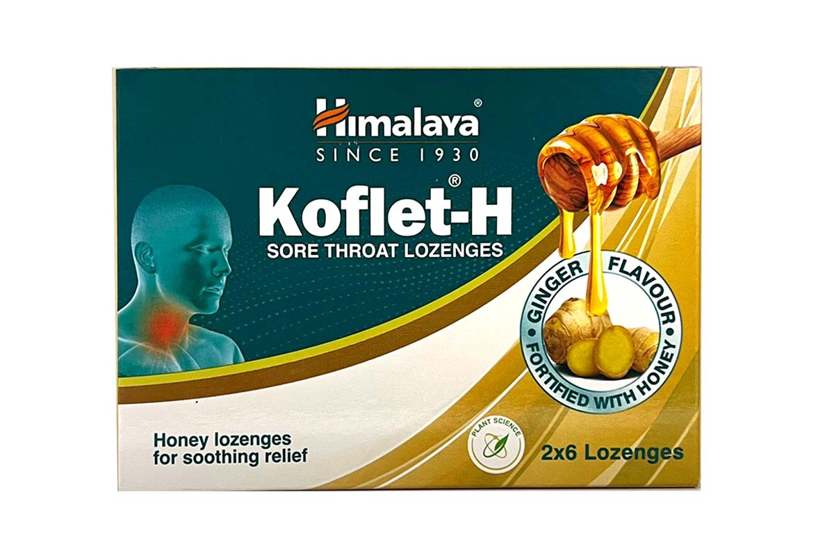 HIMALAYA KOFLET H GINGER WITH HONEY FLAVOUR 12 LOZENGES - Milano Pharmacy
